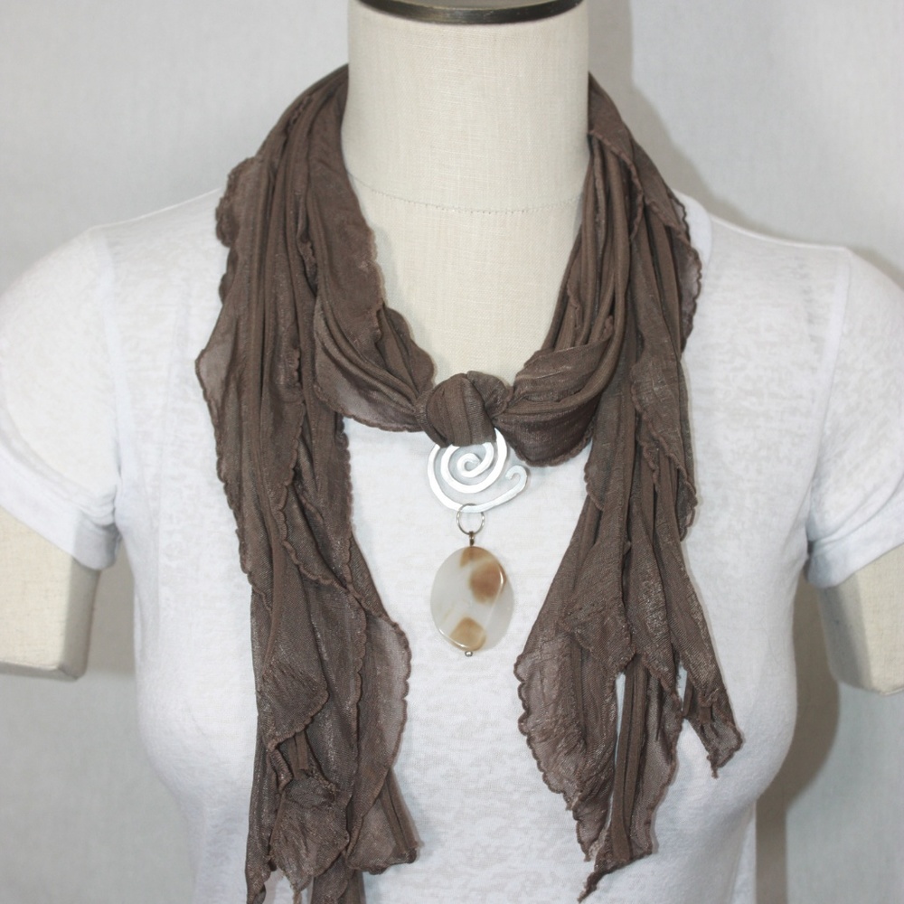 Brown Solid & Patterned Scarf Accessory - Picture 5 of 8